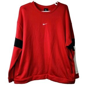 Nike Thermal Red Colorblock Fleece Long Sleeve Swoosh Sweatshirt Women's Sz XL